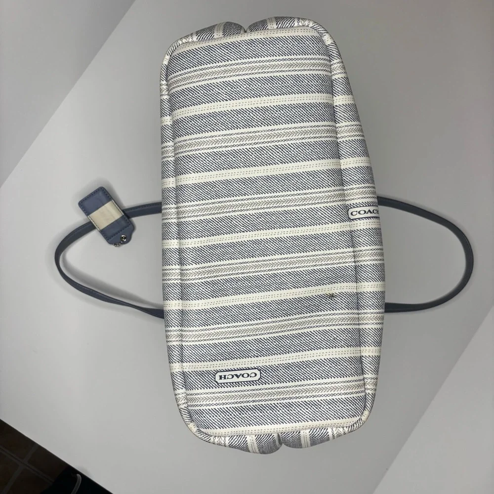 Coach Legacy Striped Weekend Tote Bag Purse Blue White Handbag Graphic Print